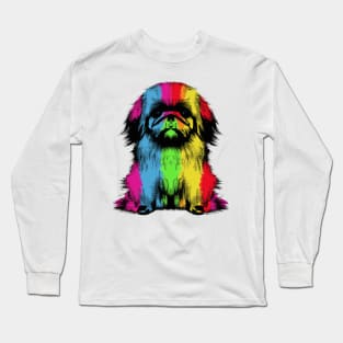 Cute Pekingese Stencil Illustration Long Sleeve T-Shirt